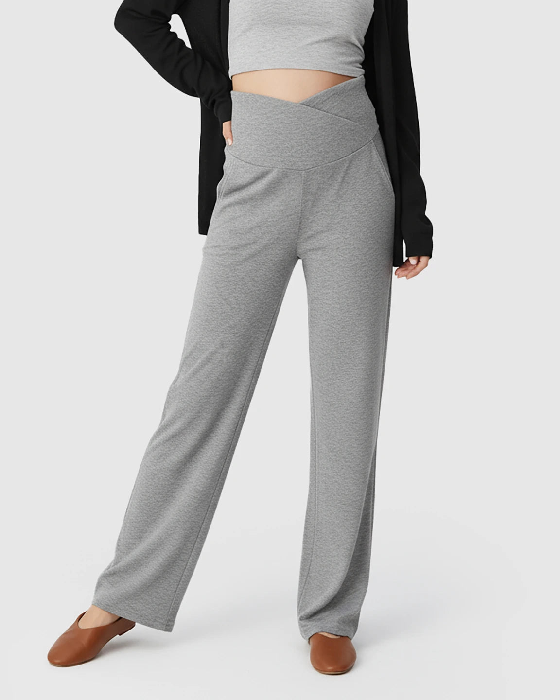 Crossover Waist Wide-Leg Maternity Lounge Pants