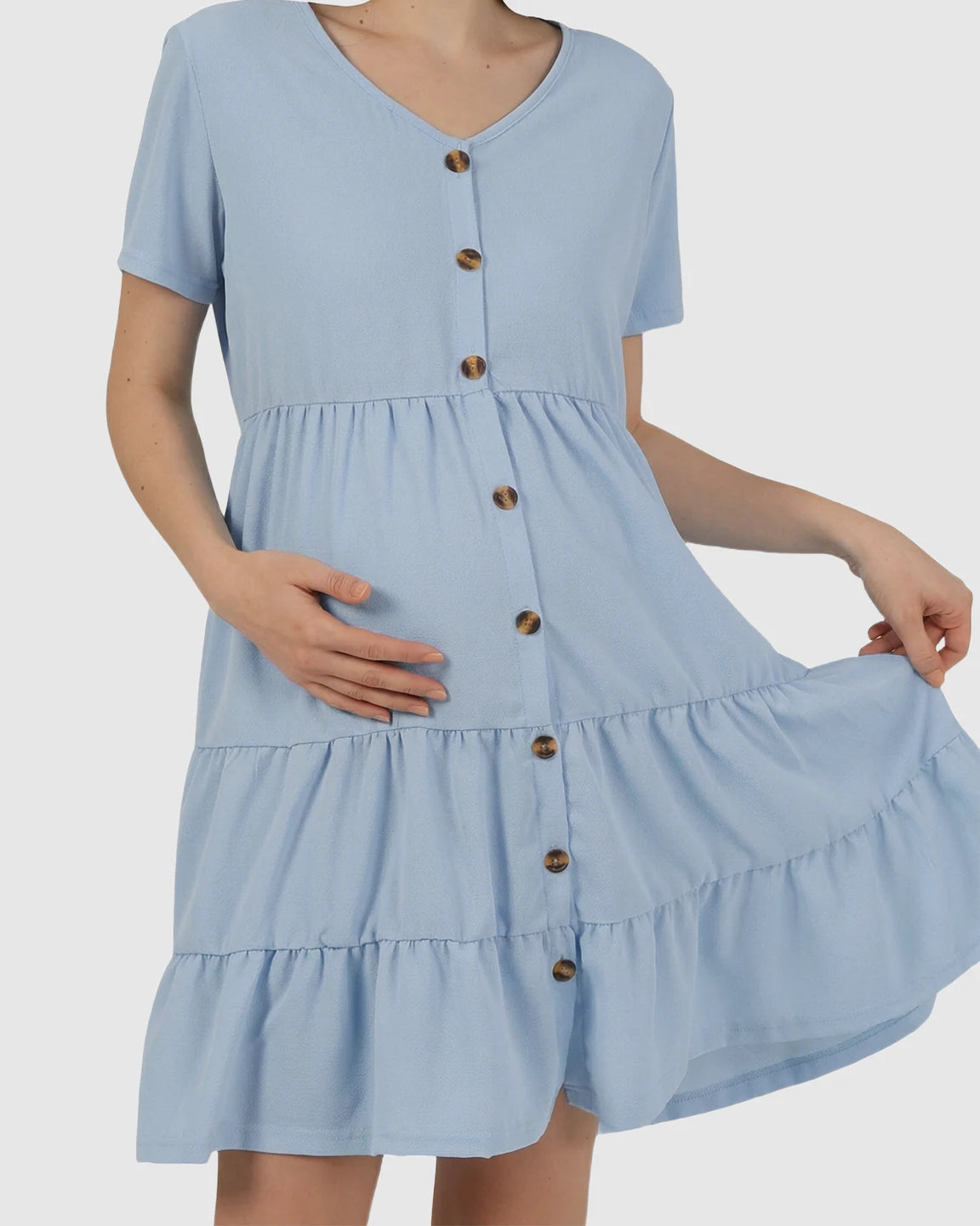 Button-Up Tiered Maternity Mini Dress