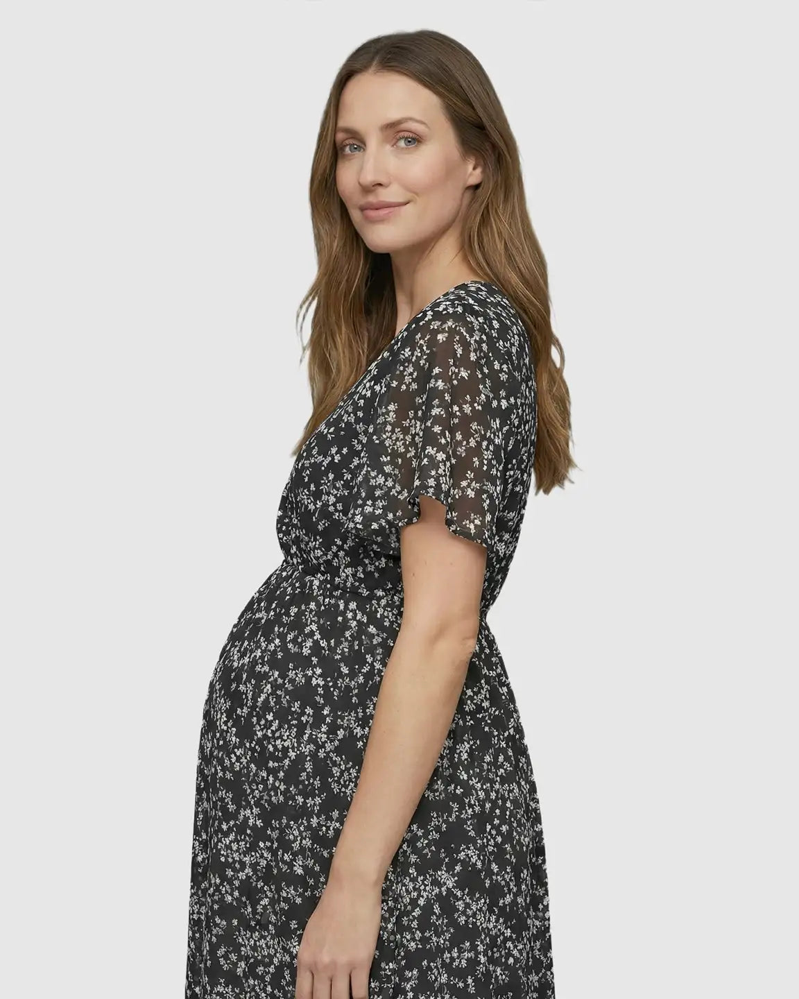 Cinched Waist Bohemian Style Maternity Maxi Dress