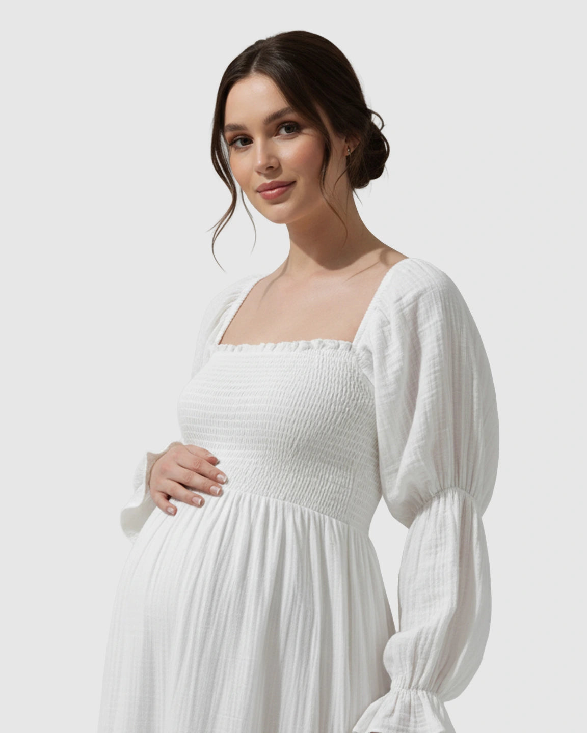Puffed Long-Sleeve Tiered Skirt Maternity Maxi Dress