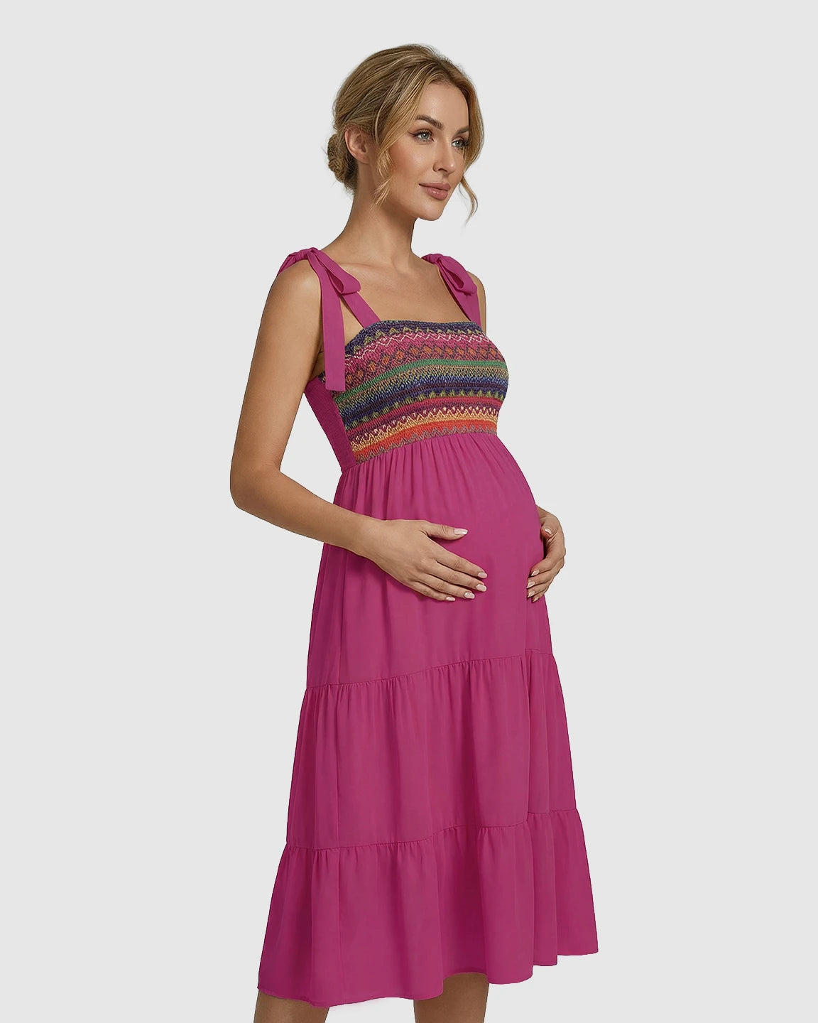 Shoulder Tie-Strap A-line Maternity Midi Dress