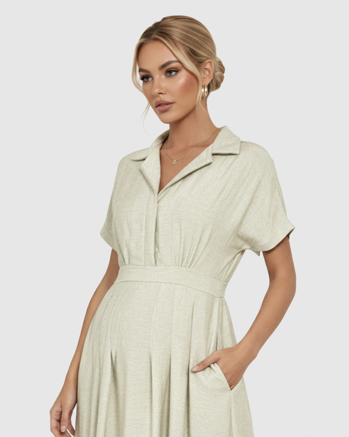 Lapel Collar A-line Maternity Midi Dress