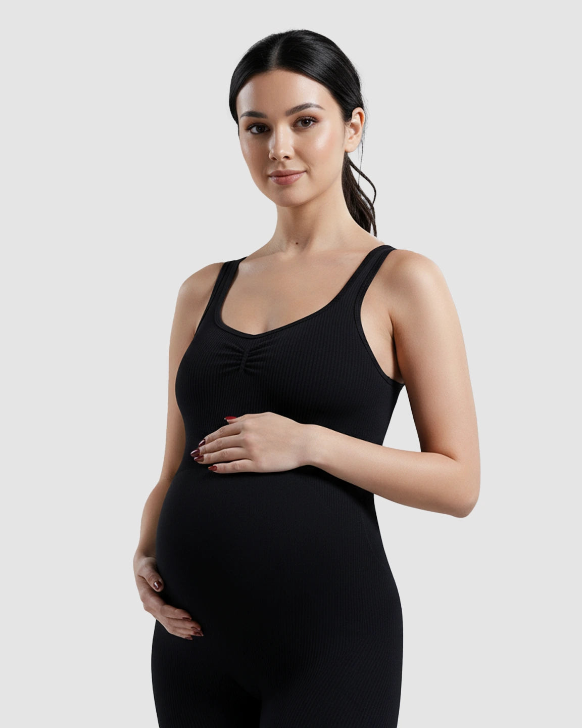 High-Waisted Stretch One-Piece Maternity Bodysuit