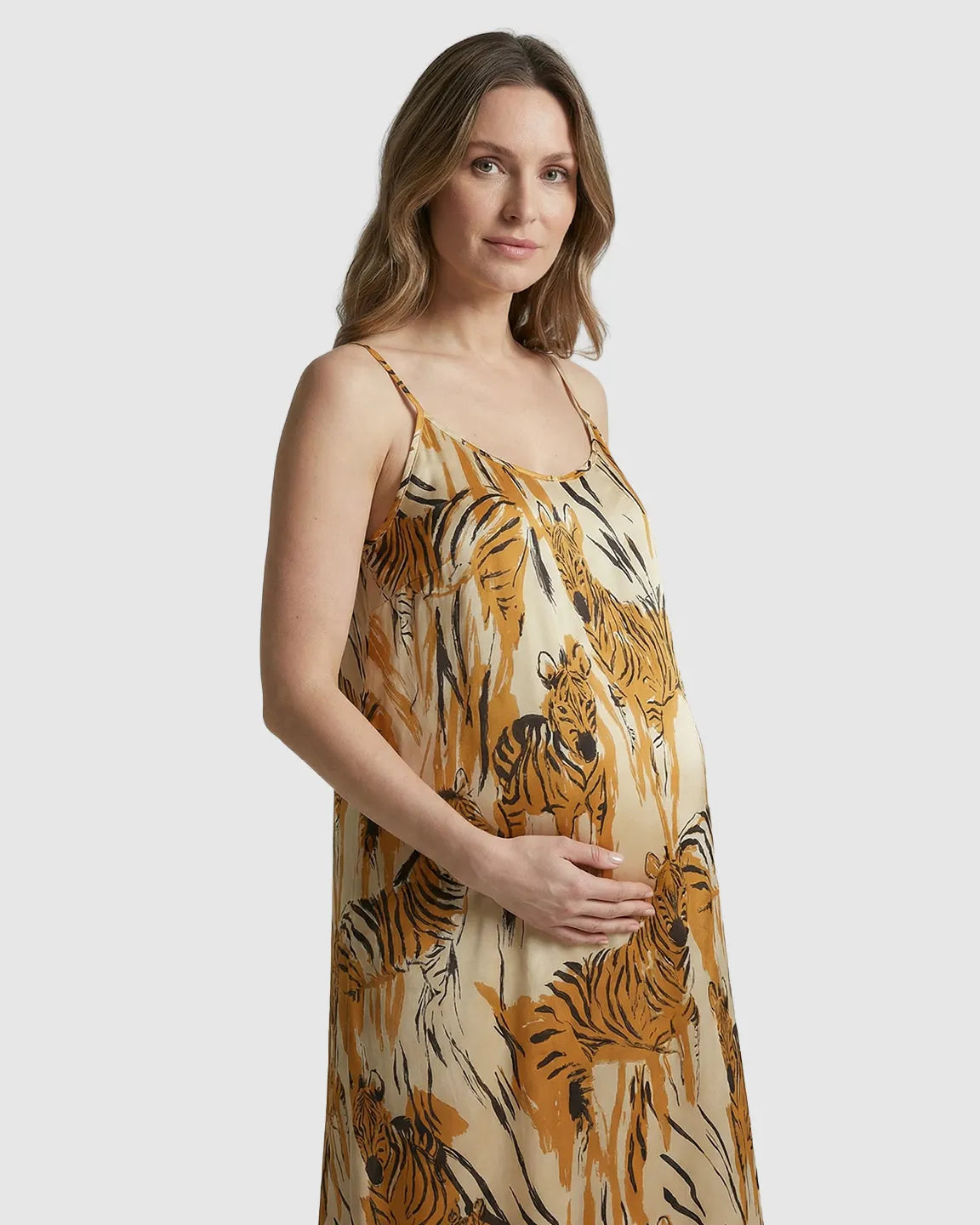 Spaghetti-Strap Tiger-Print Maternity Maxi Dress