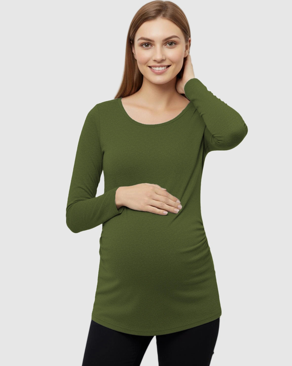 Side-Ruched Slim Fit Long Sleeve Maternity Top