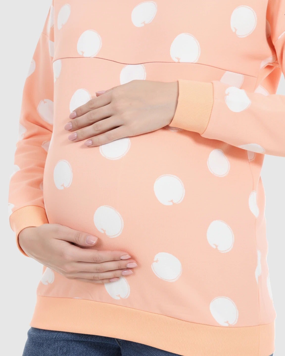 Round Neck Polka Dotted Loose Fit Nursing Sweatshirt