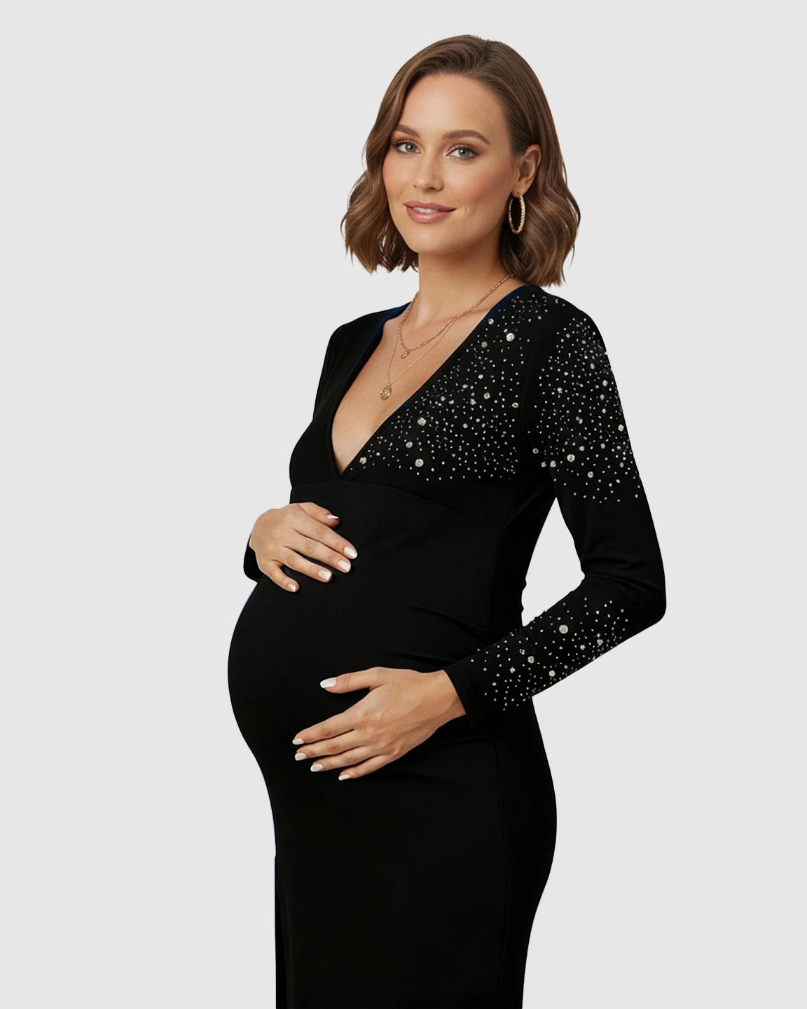 Long-Sleeve Bodycon Maternity Maxi Dress