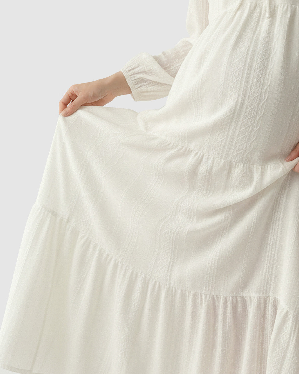 Square Neck Flared Long Sleeve Maternity Dress