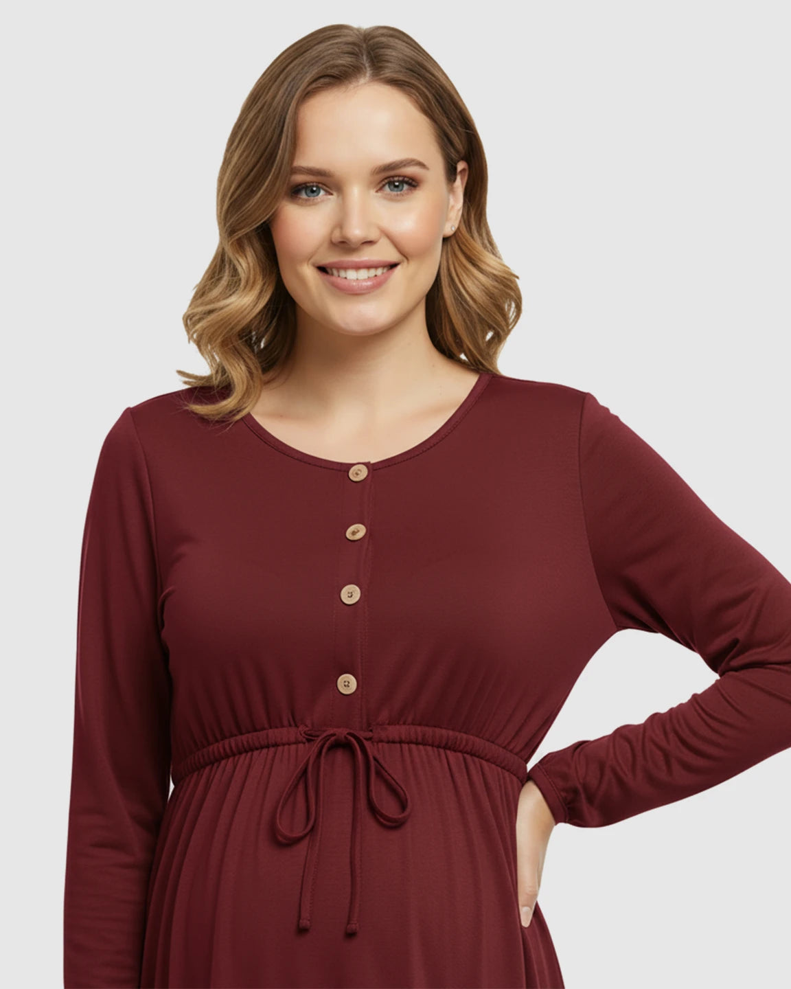 Button-Front Drawstring Waist Maternity Dress