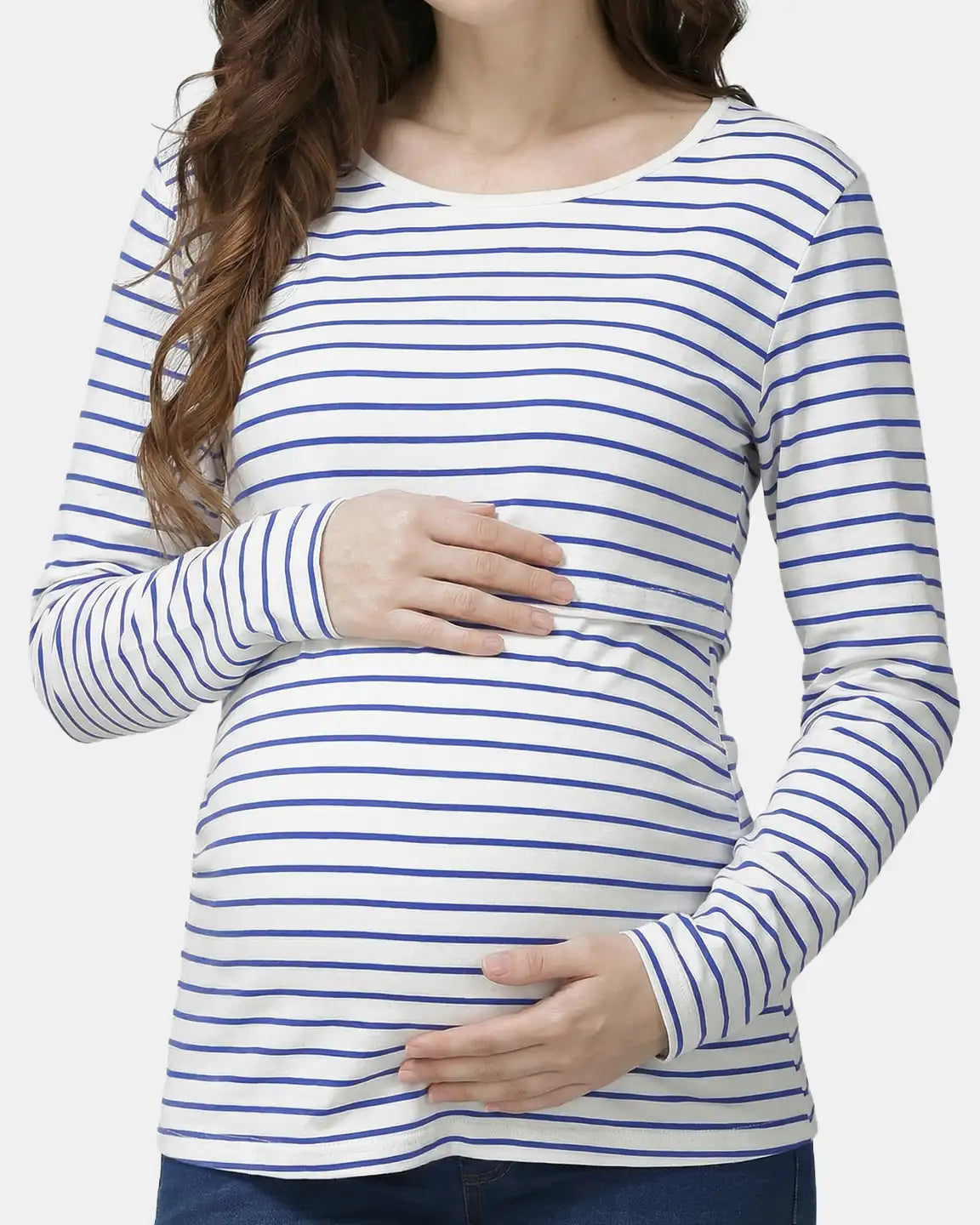 Long-Sleeve Striped Pull-up Maternity & Nursery Top