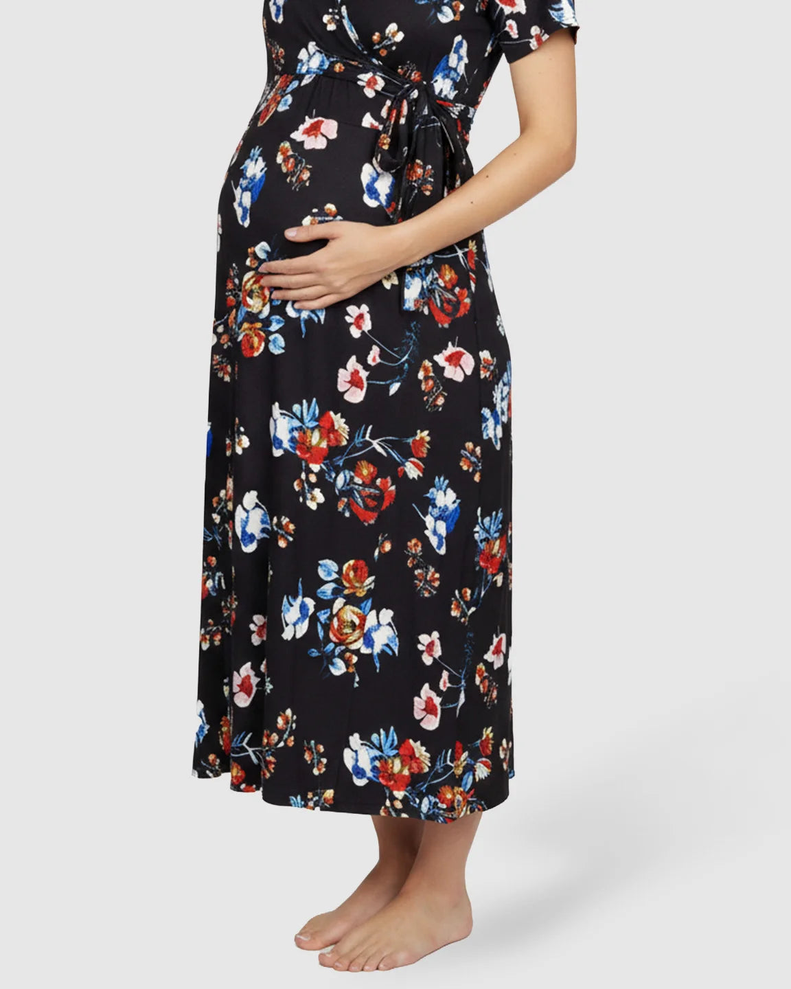 V-Neck Wrap Style Floral Maternity Maxi Dress