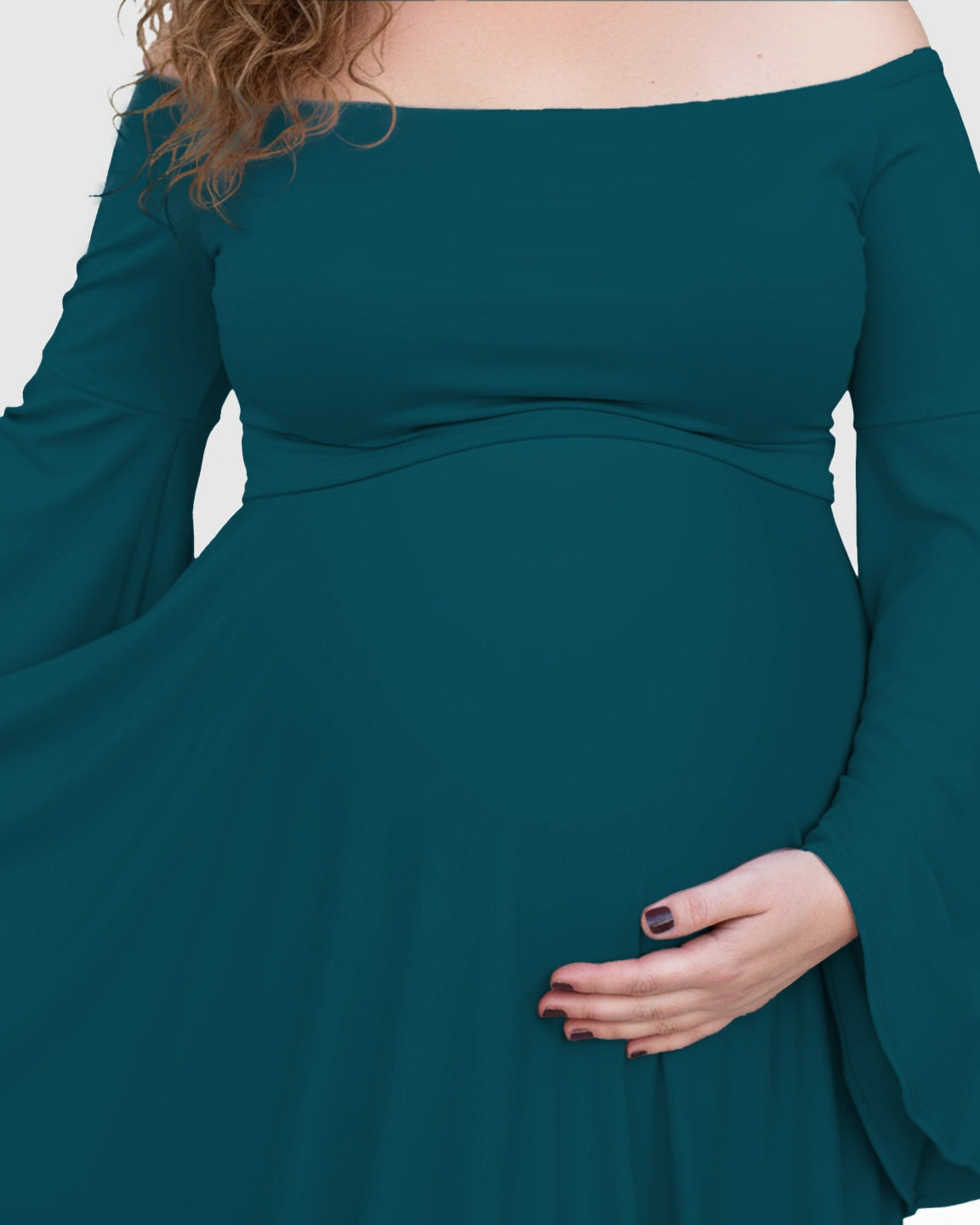 Off-Shoulder Bell Sleeve Boho Maternity Photoshoot Maxi Dress