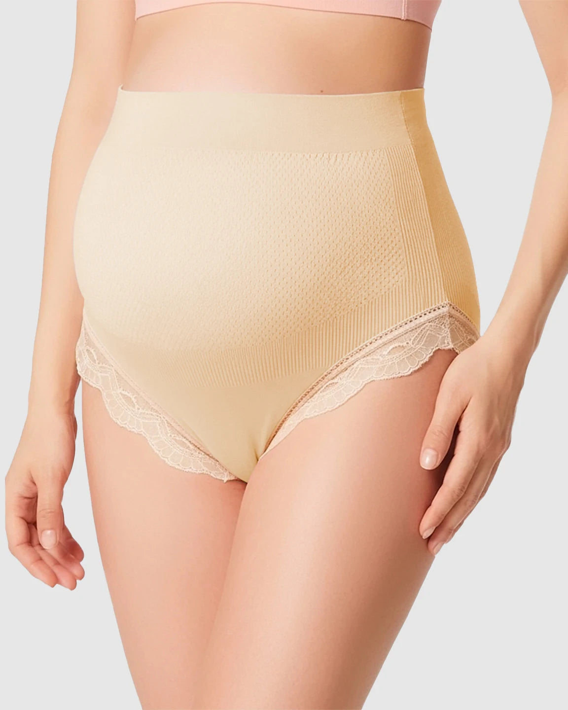 High-Waist Seamless Lace-Trim Maternity Panties