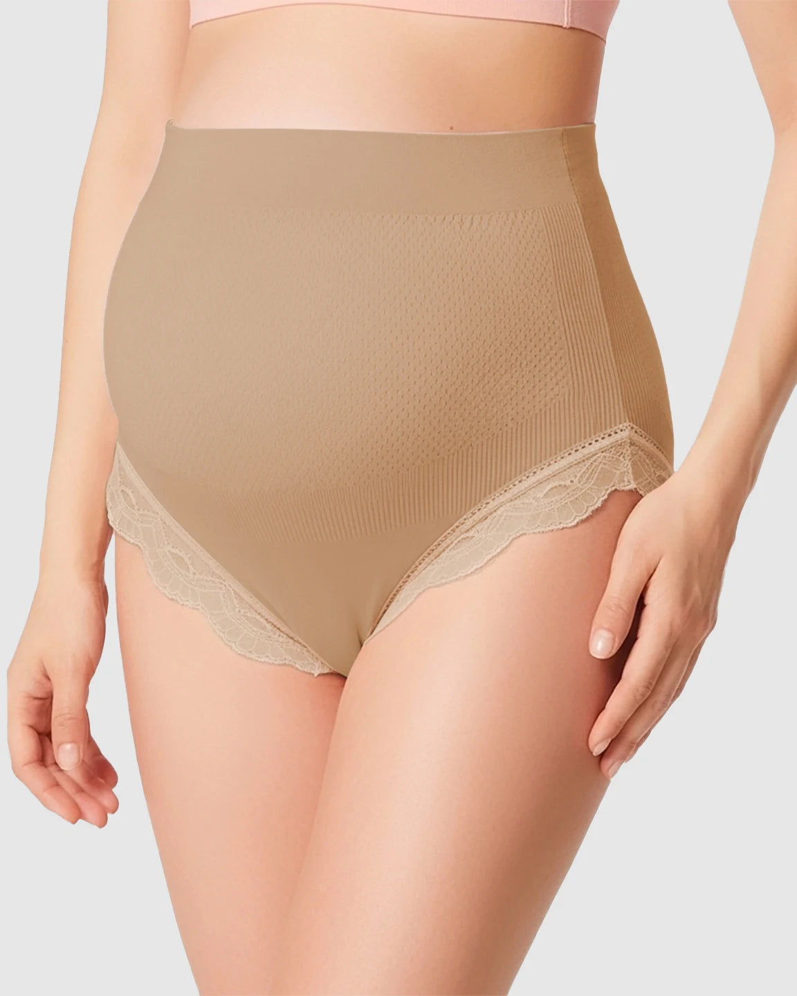High-Waist Seamless Lace-Trim Maternity Panties