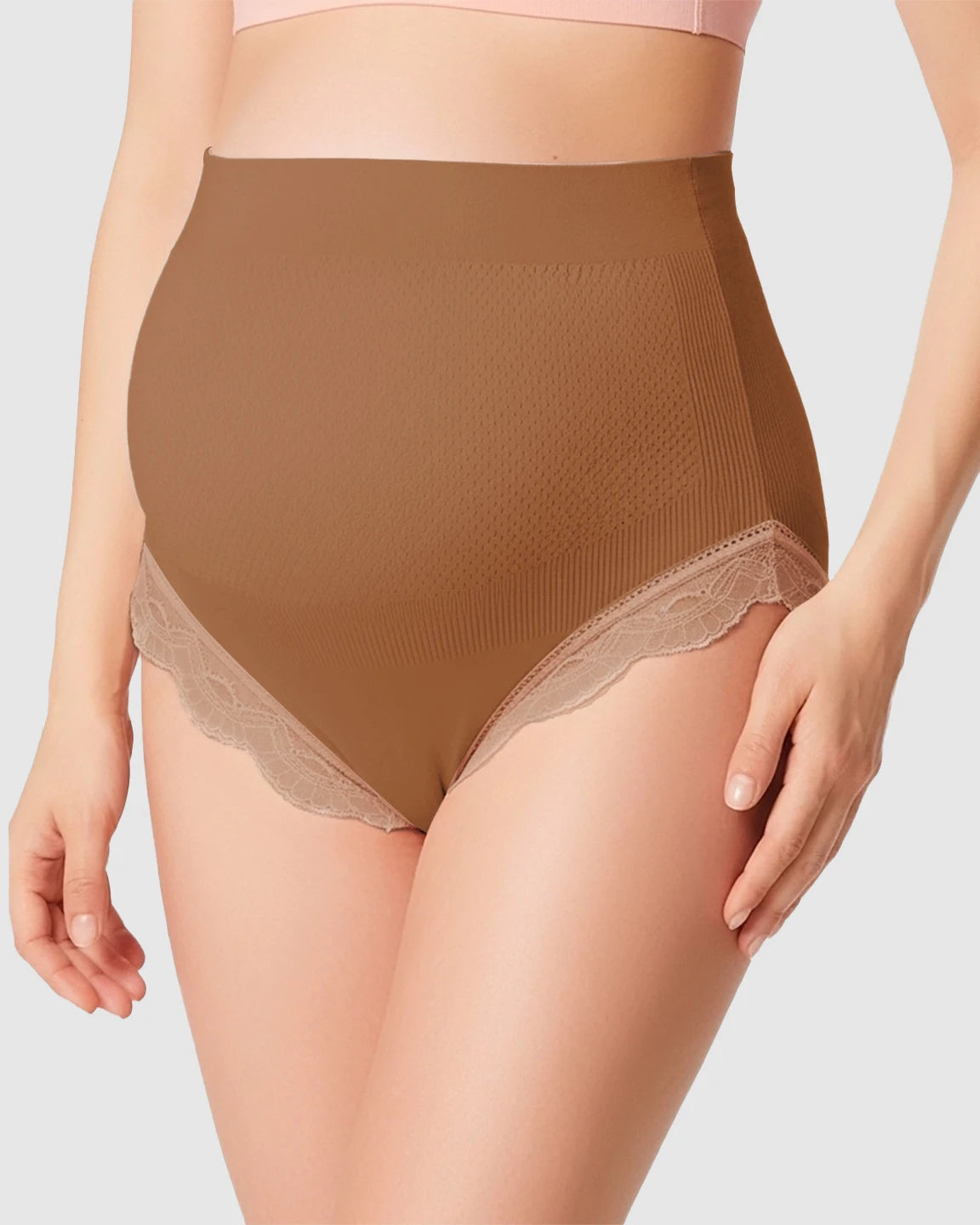 High-Waist Seamless Lace-Trim Maternity Panties