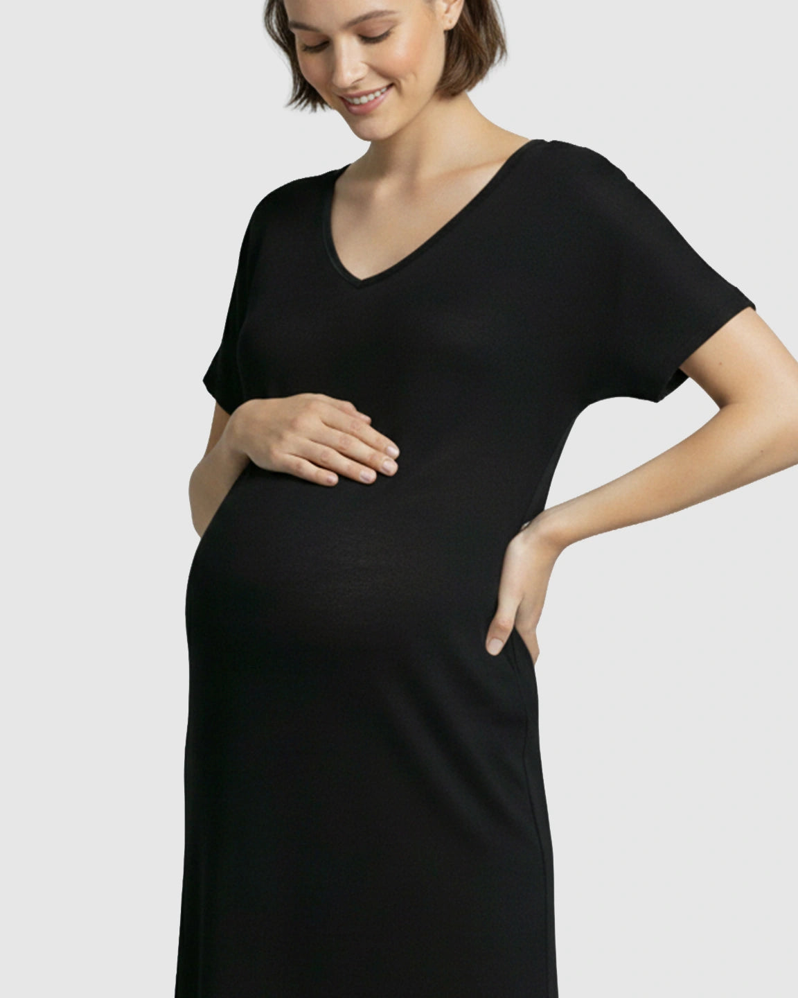 Soft V-Neck Relaxed Fit Maternity Midi Dress