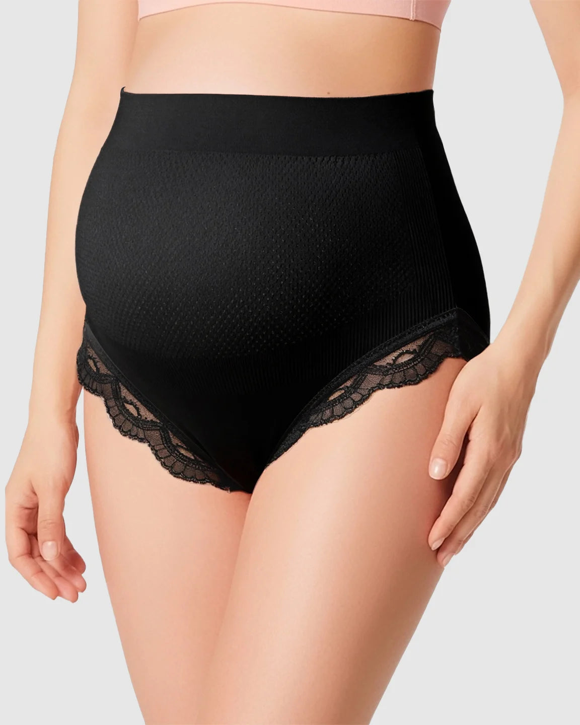 High-Waist Seamless Lace-Trim Maternity Panties