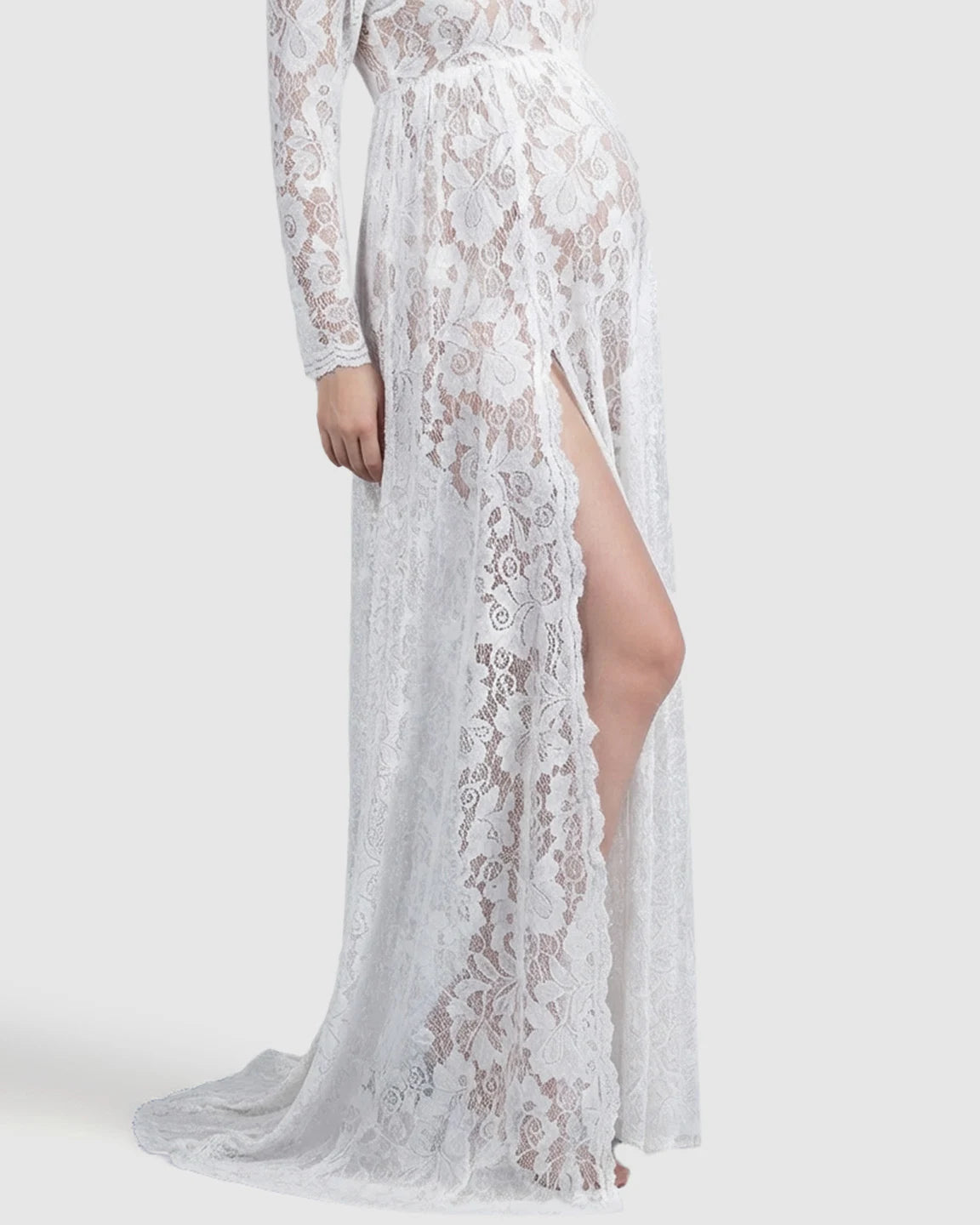 Off-Shoulder Lace Slit Maternity Gown