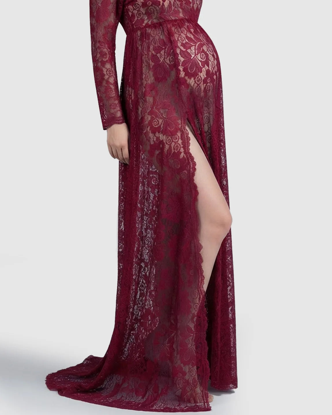 Off-Shoulder Lace Slit Maternity Gown
