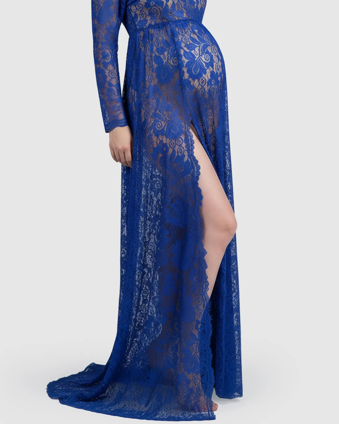 Off-Shoulder Lace Slit Maternity Gown