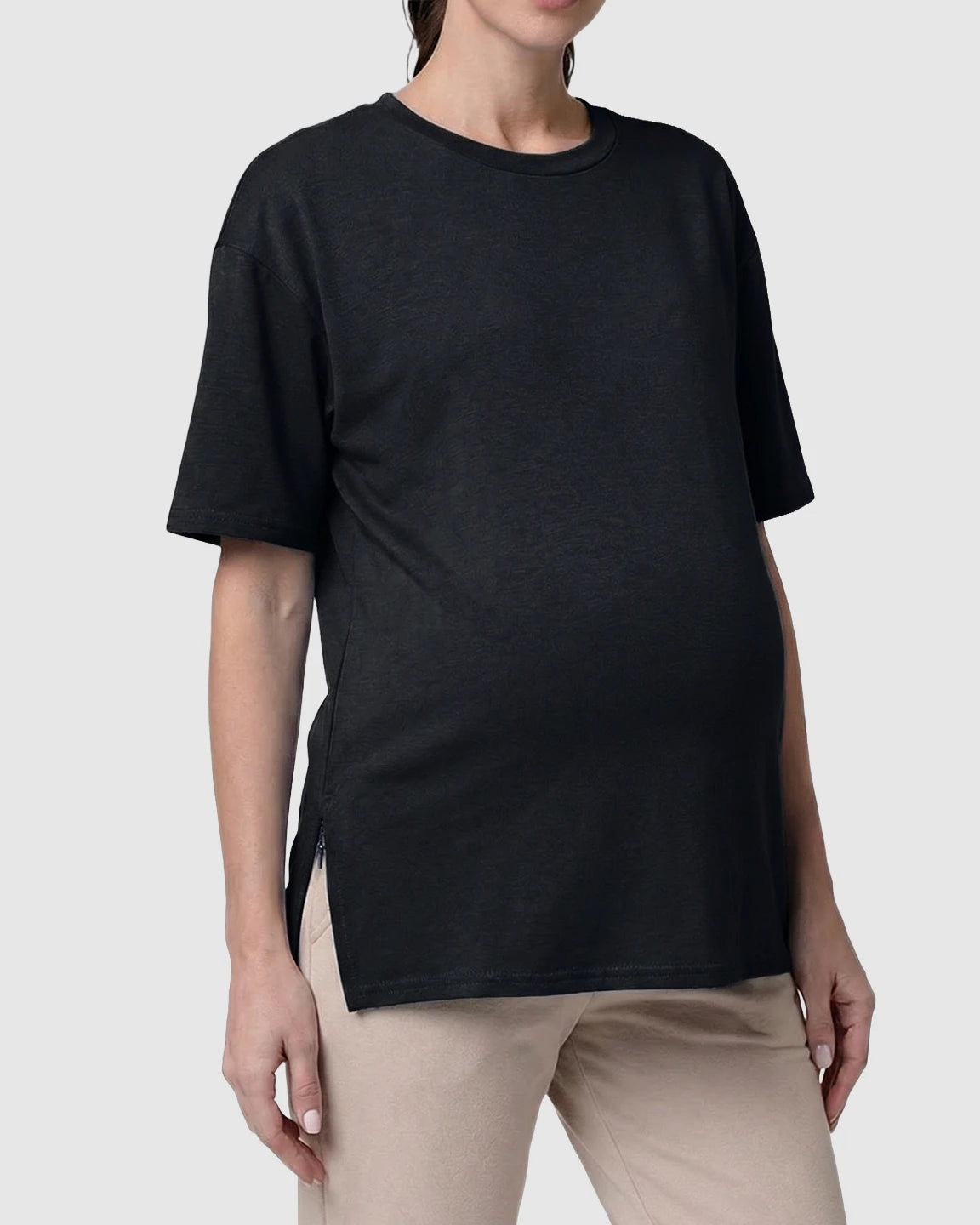 Zipper-Slits Casual Maternity Nursing T-Shirt