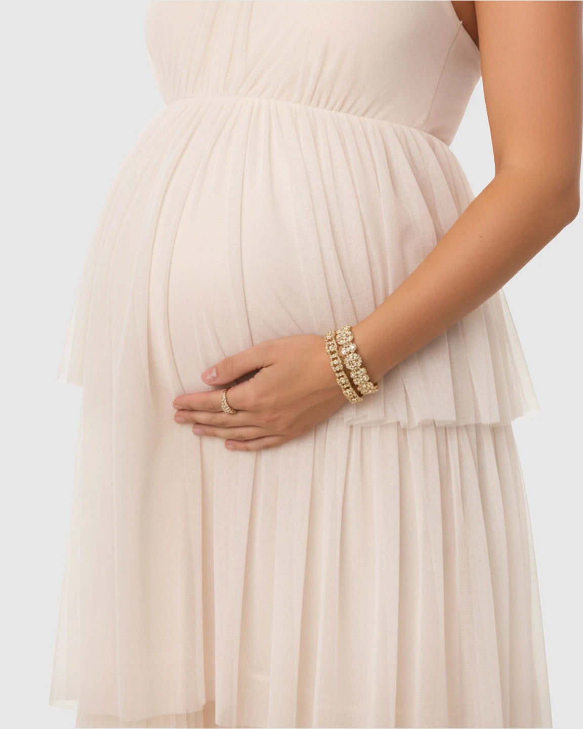 Halter Neck Tiered Mesh Maternity Gown