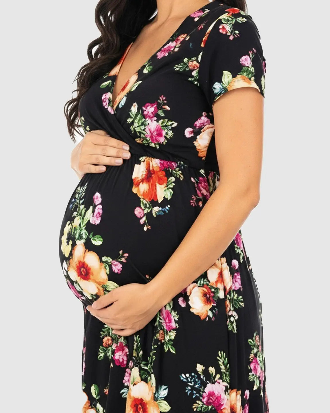 Floral V-Neck Short Sleeve Maternity Maxi Dress