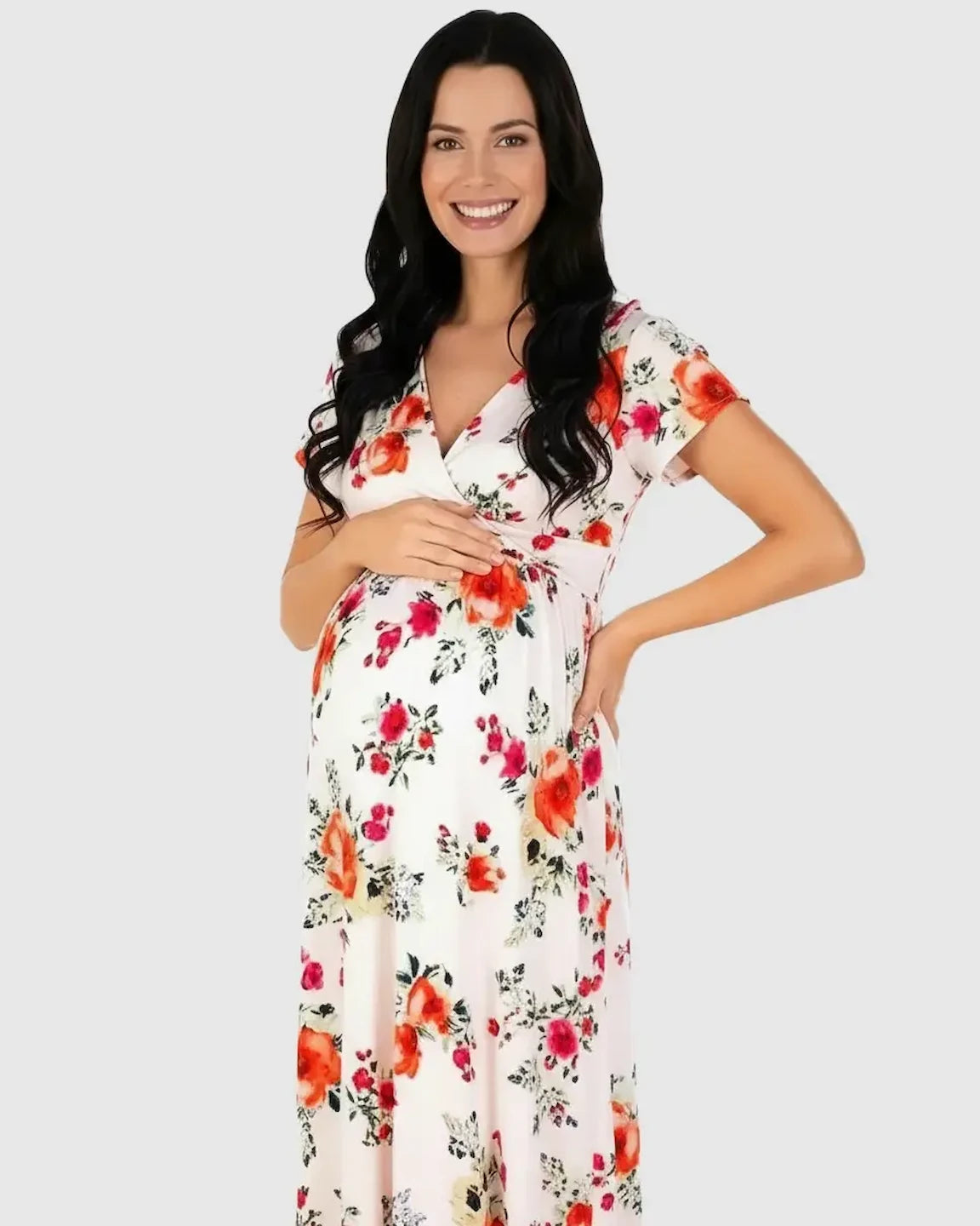 Floral V-Neck Short Sleeve Maternity Maxi Dress