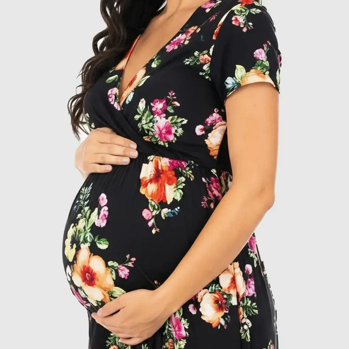 Floral Print V-Neck Maternity Maxi Dress