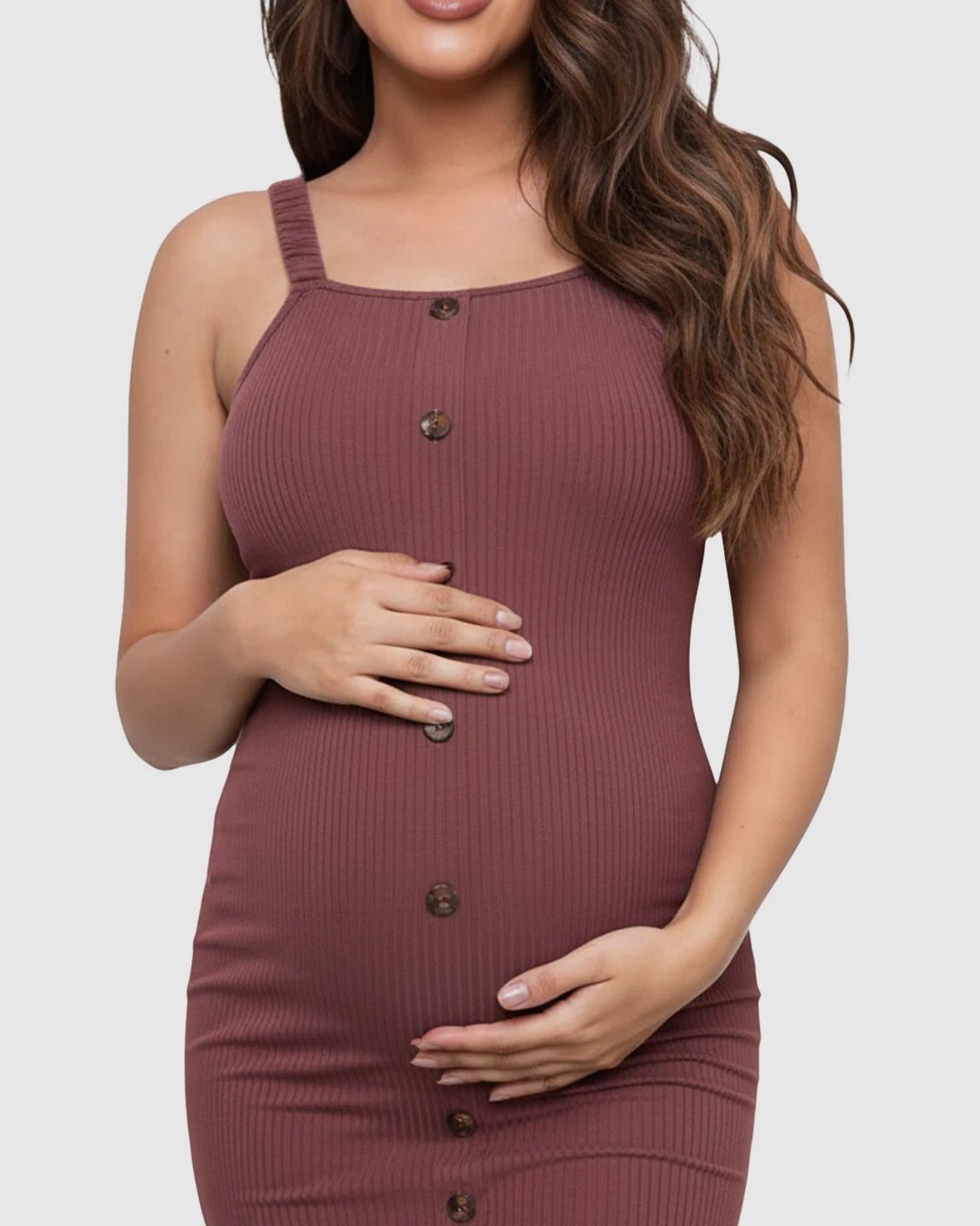Ribbed Button-Front Bodycon Maternity Short Dress