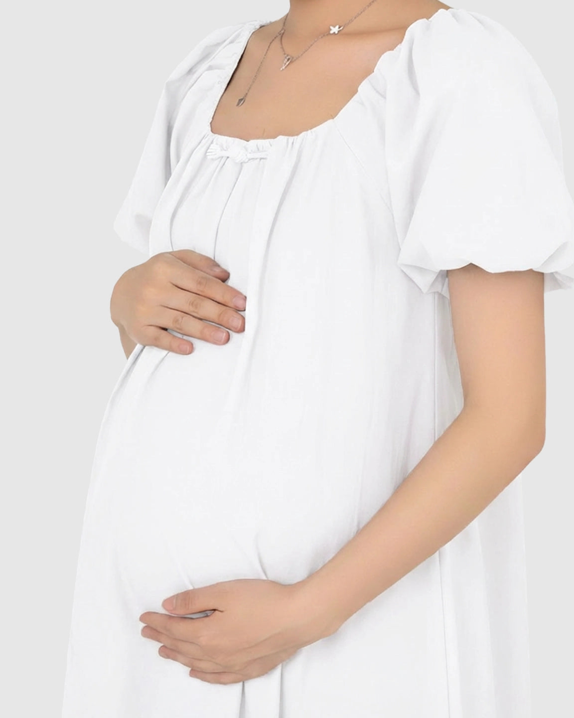 Short Puff Sleeve Casual Maternity Maxi Dress