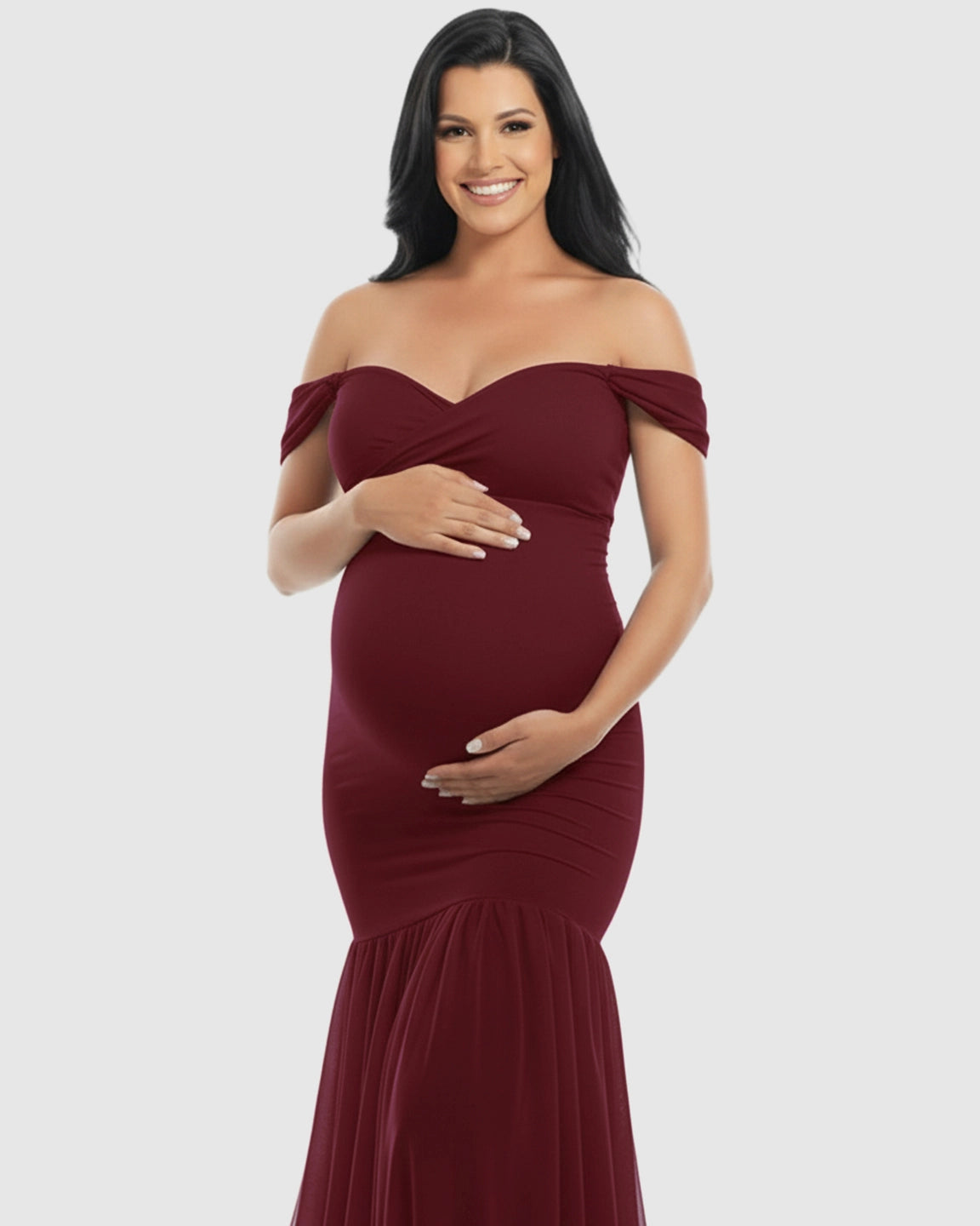 Flowy Off-Shoulder Maternity Photoshoot Gown
