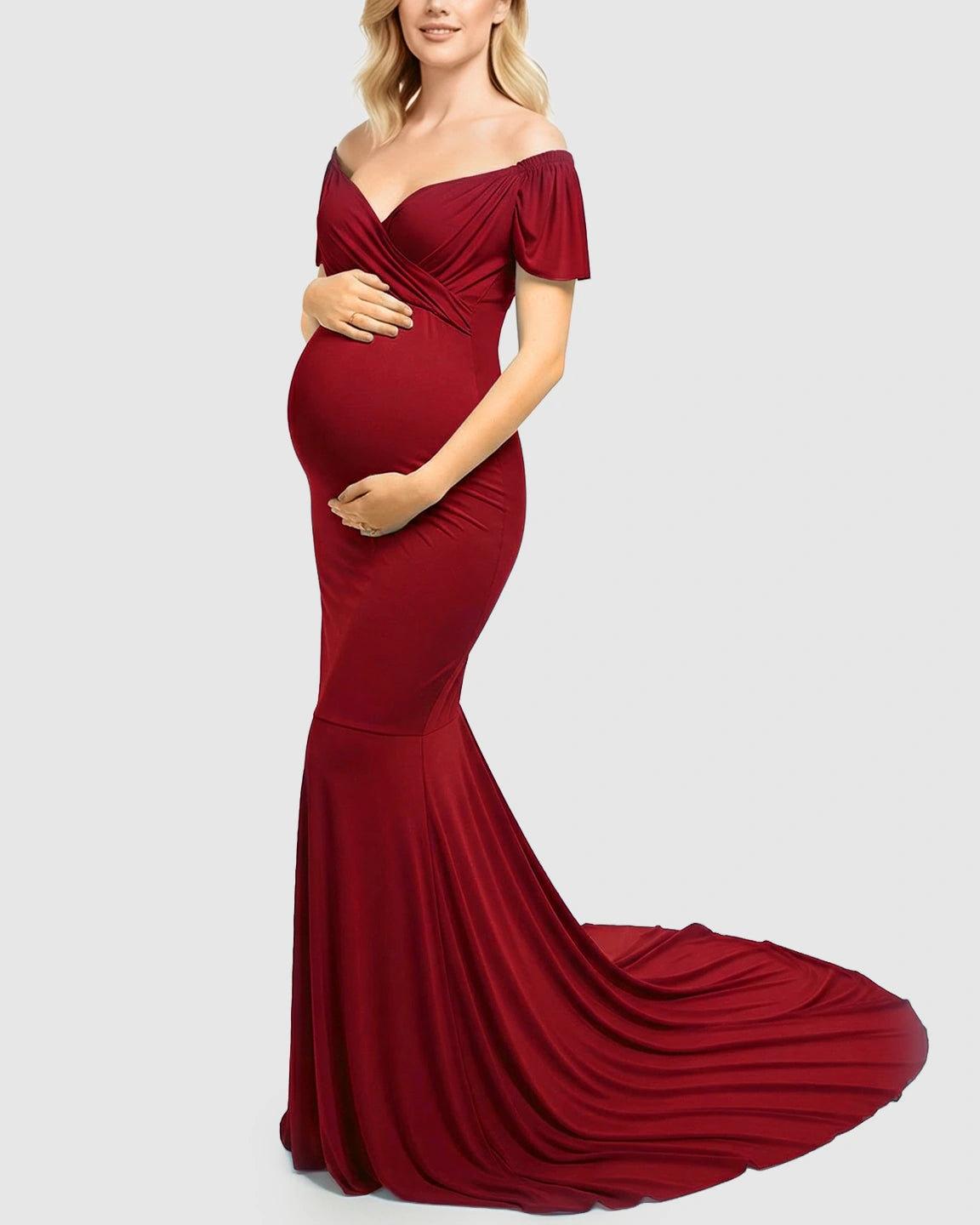 Off-Shoulder Fitted Mermaid Style Maternity Photoshoot Gown
