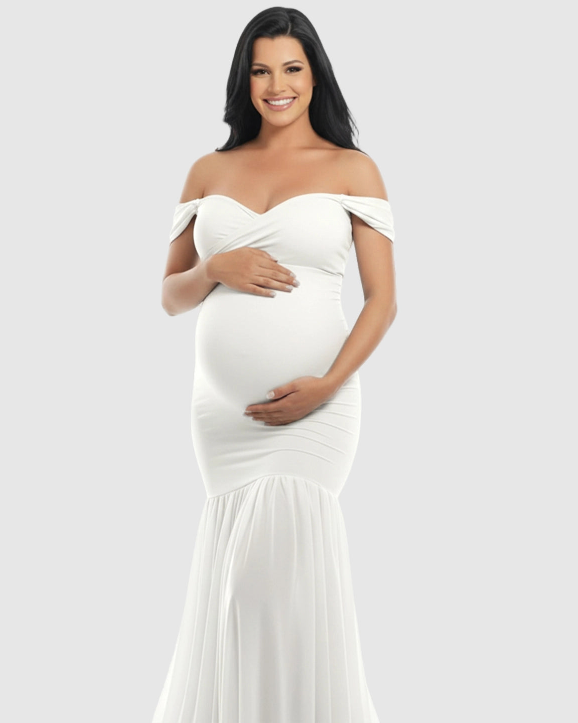 Flowy Off-Shoulder Maternity Photoshoot Gown