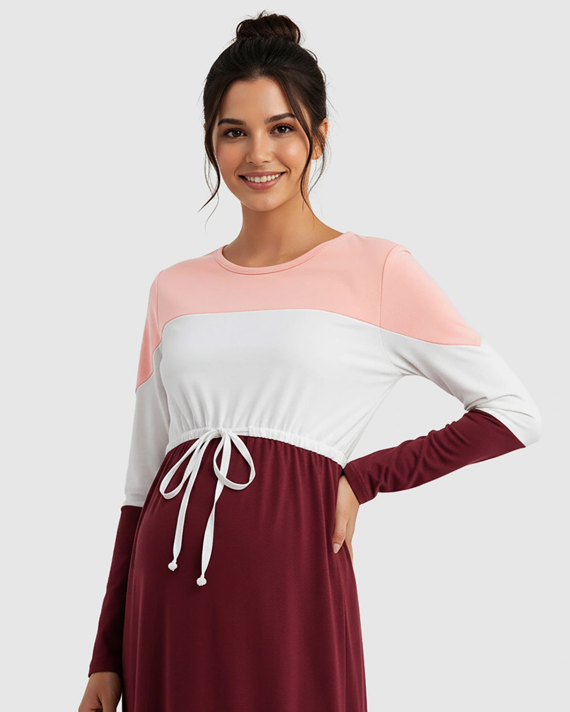 Color-Block Off-Shoulder Drawstring Waist Maternity Dress