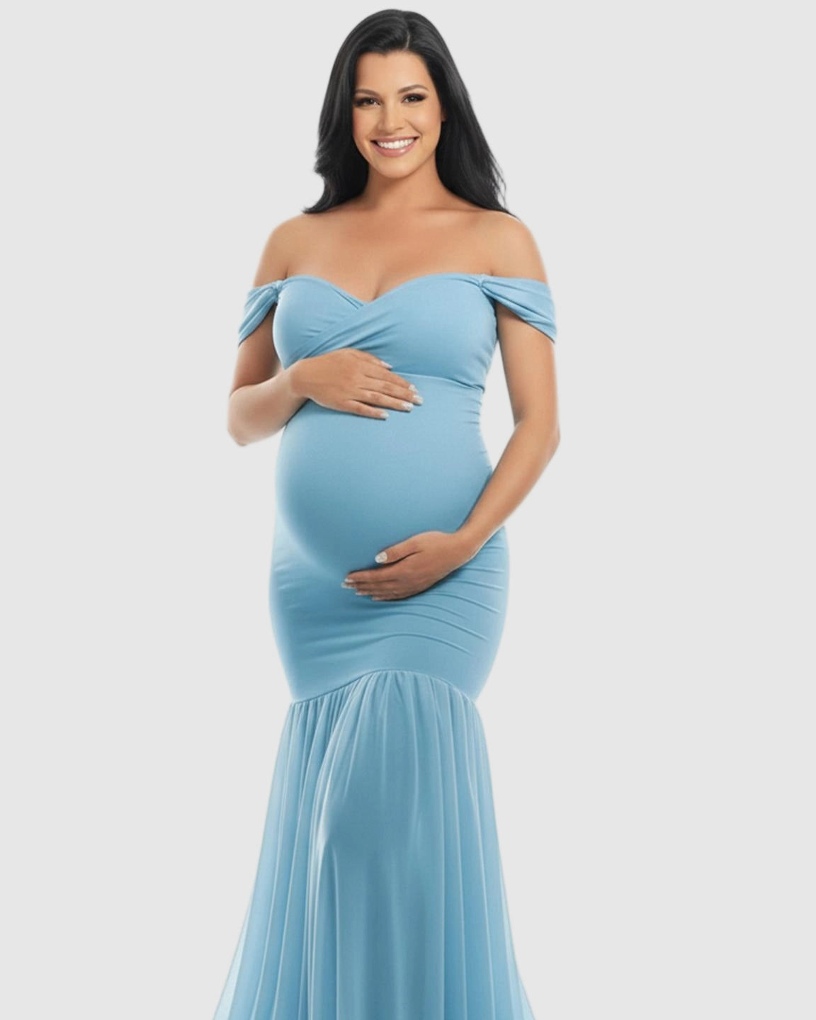 Flowy Off-Shoulder Maternity Photoshoot Gown