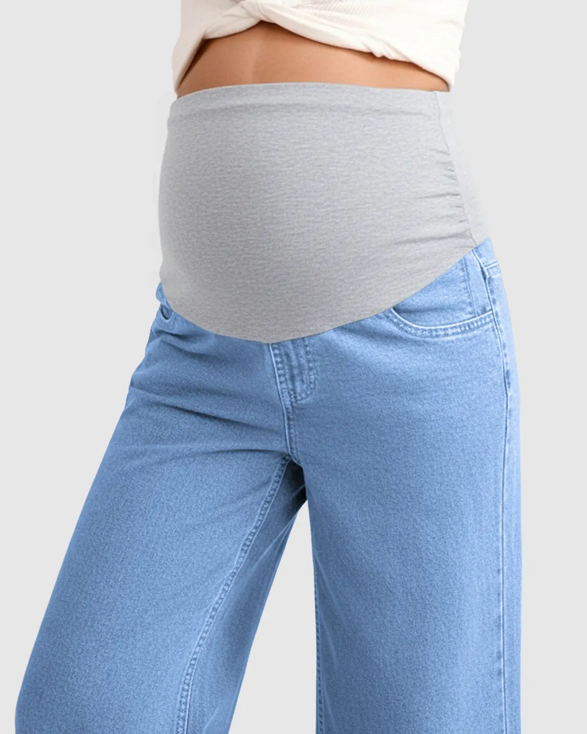 Raw Hem Loose Straight-Leg Maternity Jeans with Tummy Support