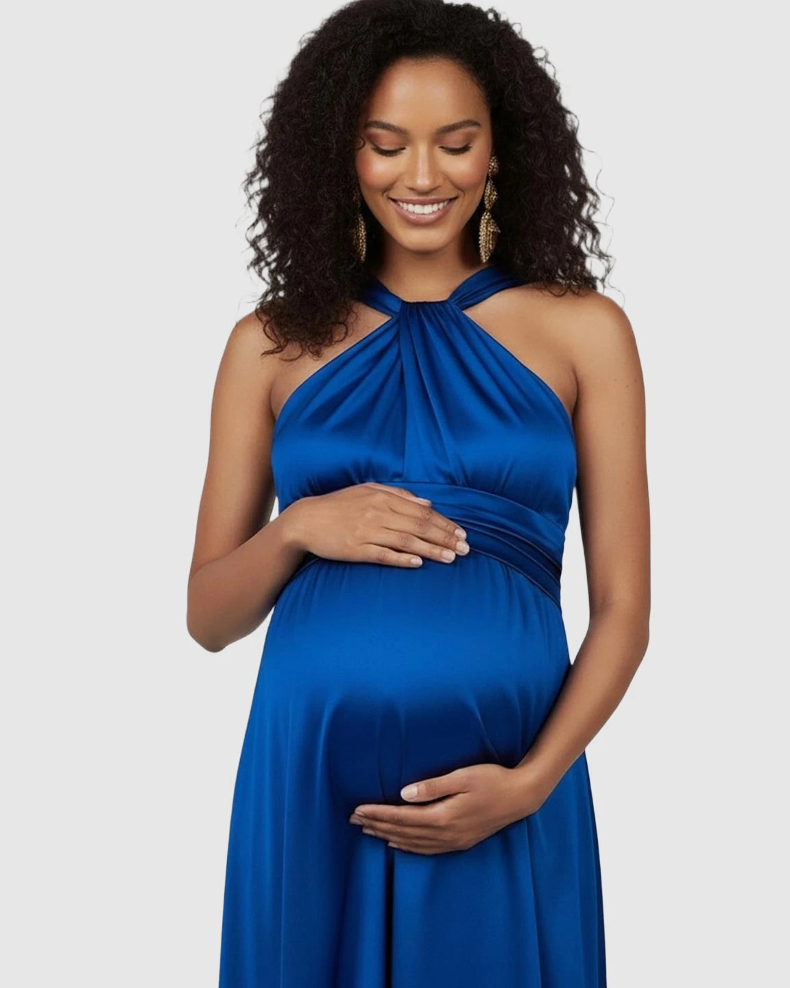 Elegant Halter Neck Tie Waist Maternity Maxi Dress