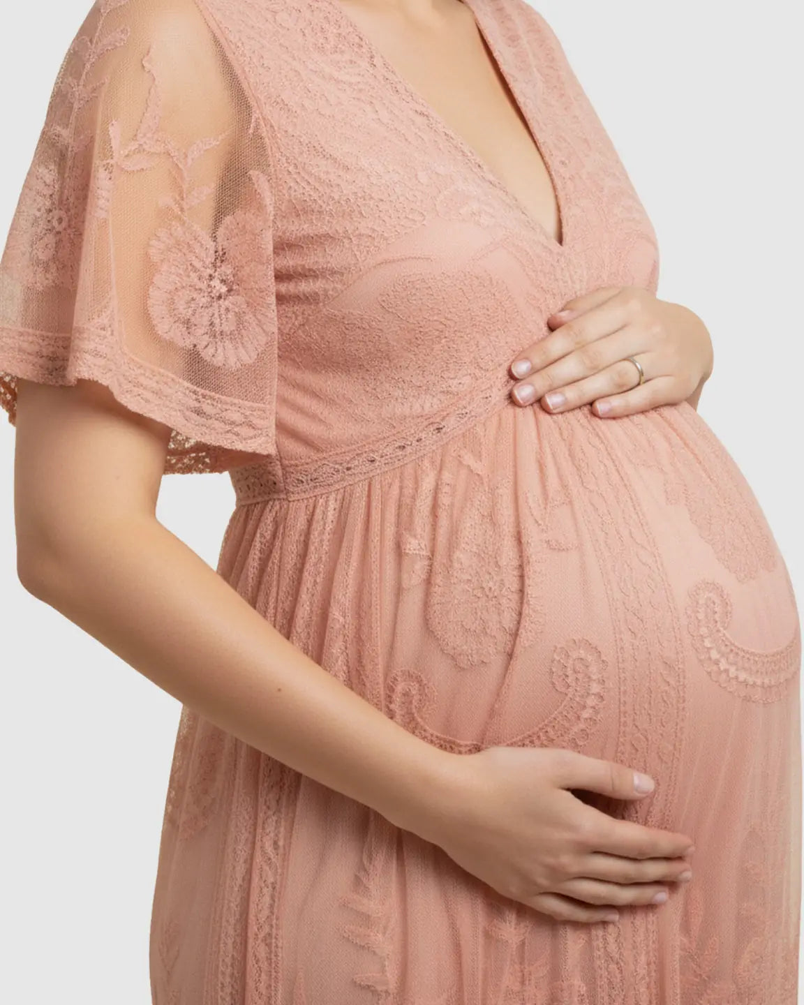 Lace Overlay Boho Maternity Maxi Dress