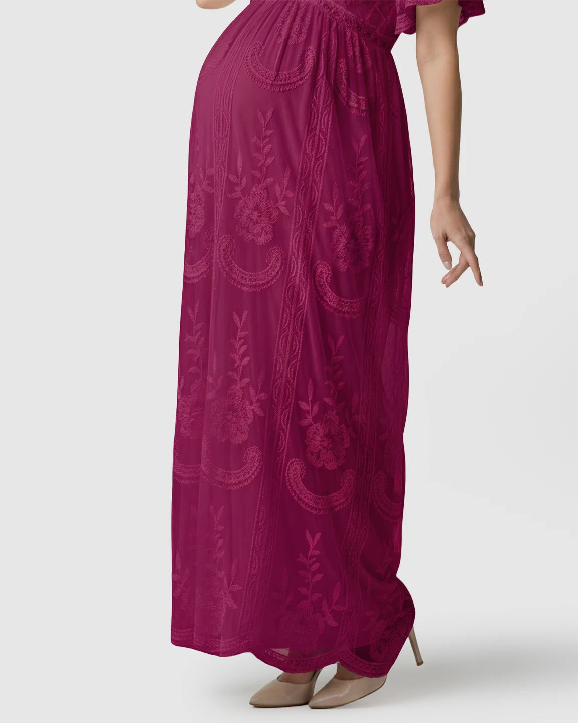 Sheer-Lace Romantic Maternity Maxi Dress