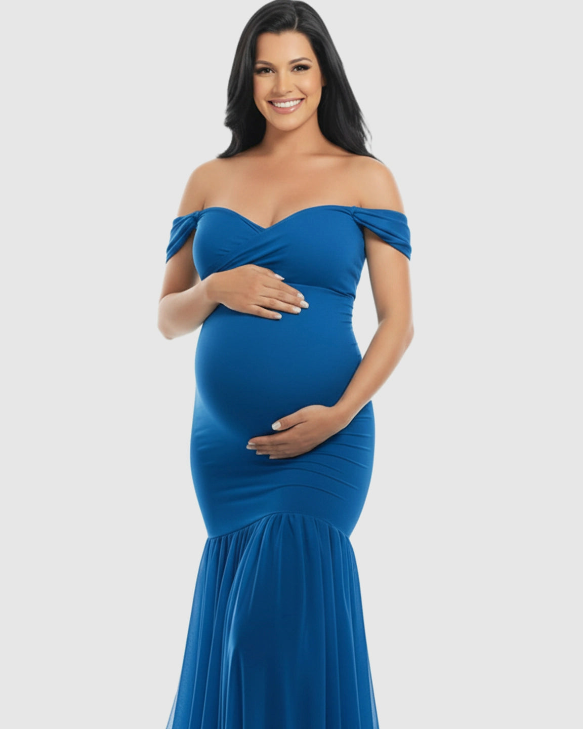Flowy Off-Shoulder Maternity Photoshoot Gown