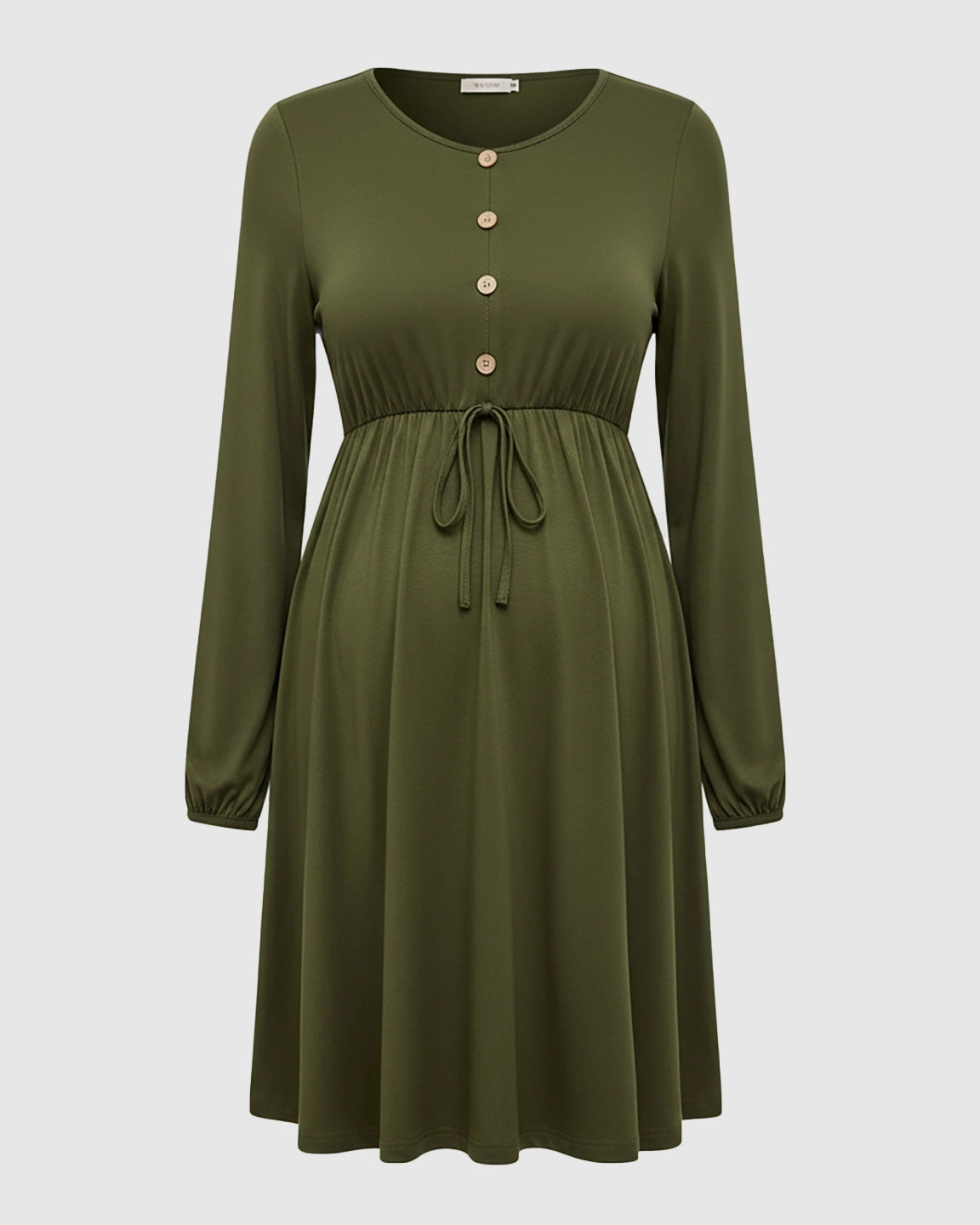 Button-Front Drawstring Waist Maternity Dress