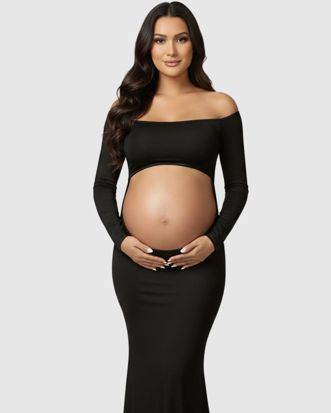 Off-Shoulder Bump Reveal Maternity Photoshoot Gown