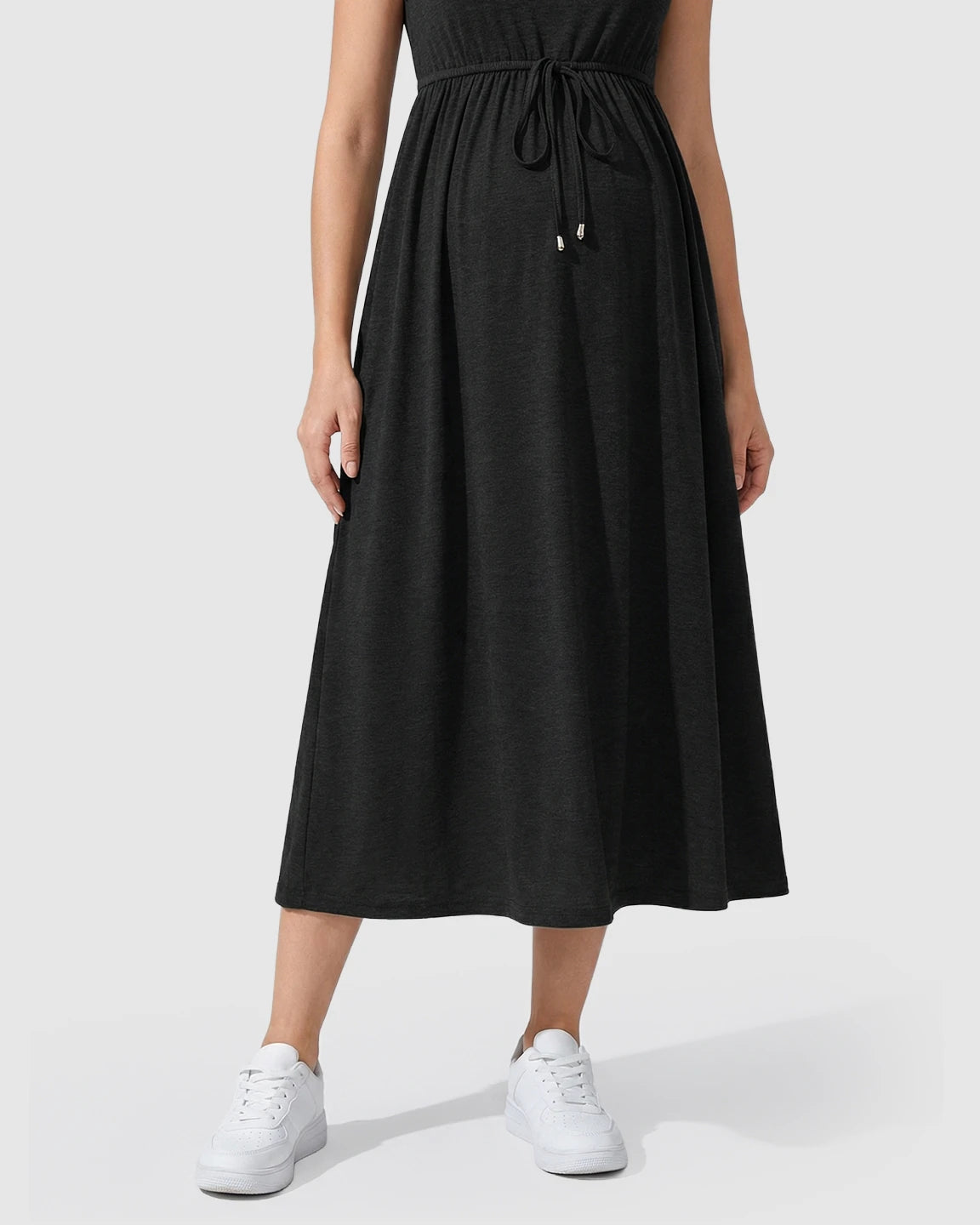Drawstring Waist Sleeveless Maternity Midi Dress