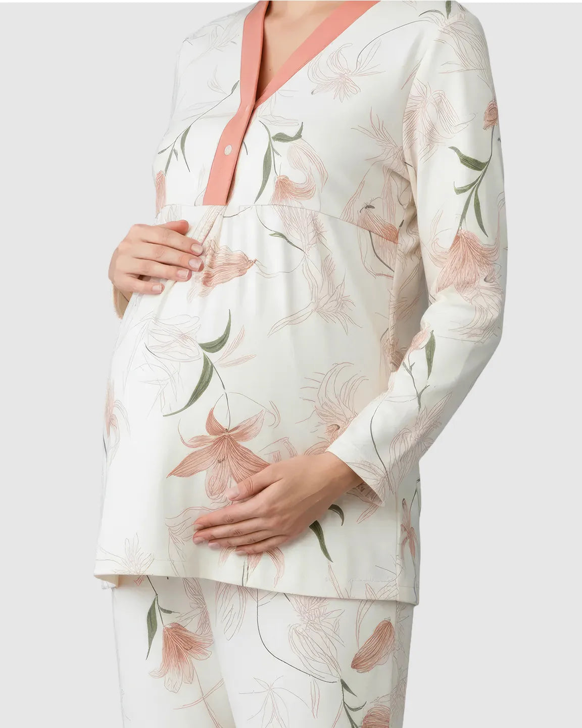 Button-Front Floral Print Maternity Loungewear Set