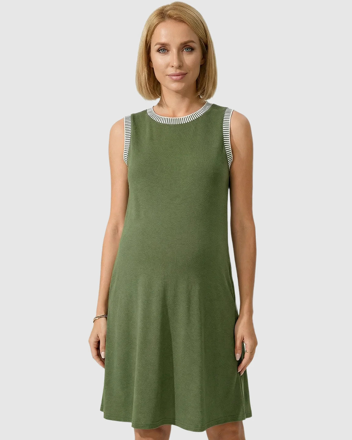 Sleeveless Mid-Waist Umbrella Skirt Maternity Dress