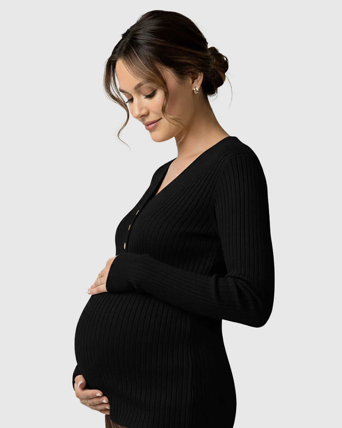 Ribbed Korean V-Neck Maternity Nursing Sweater
