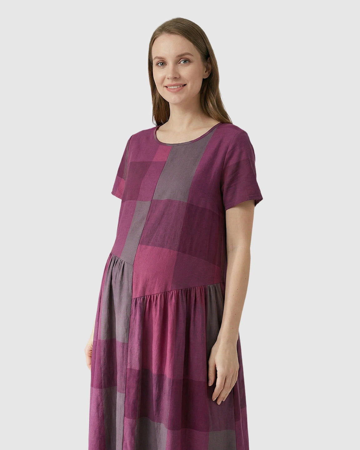 Plaid Color Block Loose Fit Maternity Maxi Dress