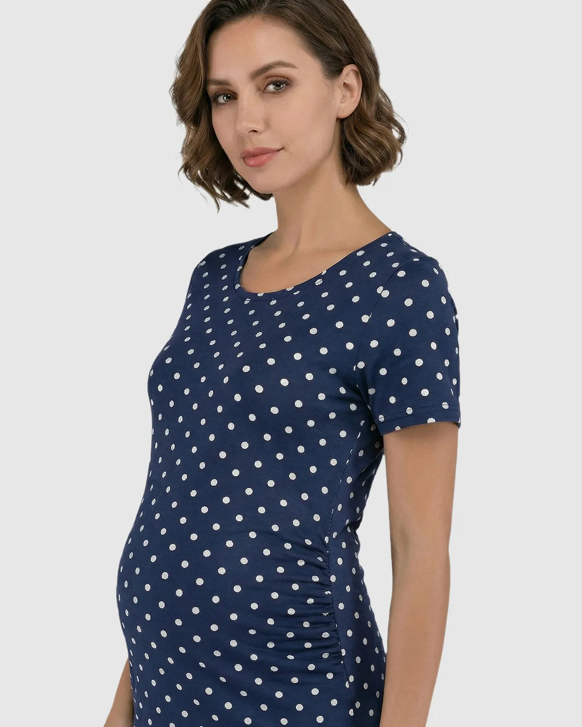 Ruched Bodycon Polka Dot Maternity Mini Dress