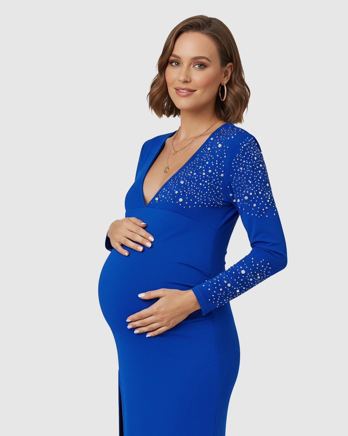 Long-Sleeve Bodycon Maternity Maxi Dress
